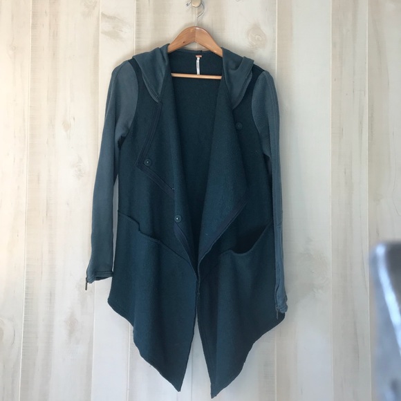 Free People Jackets & Blazers - Free People Boiled Wool Snap-up Hooded Cardigan